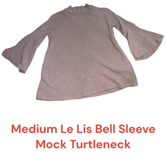 Le Lis Tops - Medium Le Lis Taupe Ribbed Bell Sleeve Mock Turtleneck
